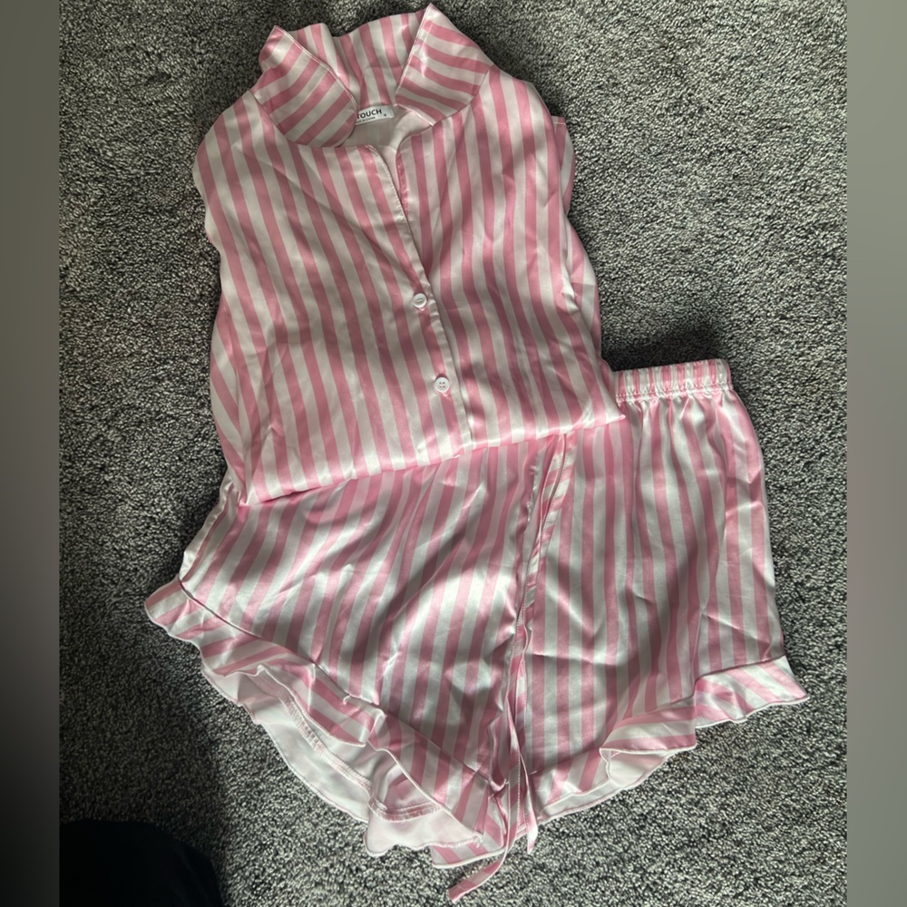 Pink and White Striped Pajama Set